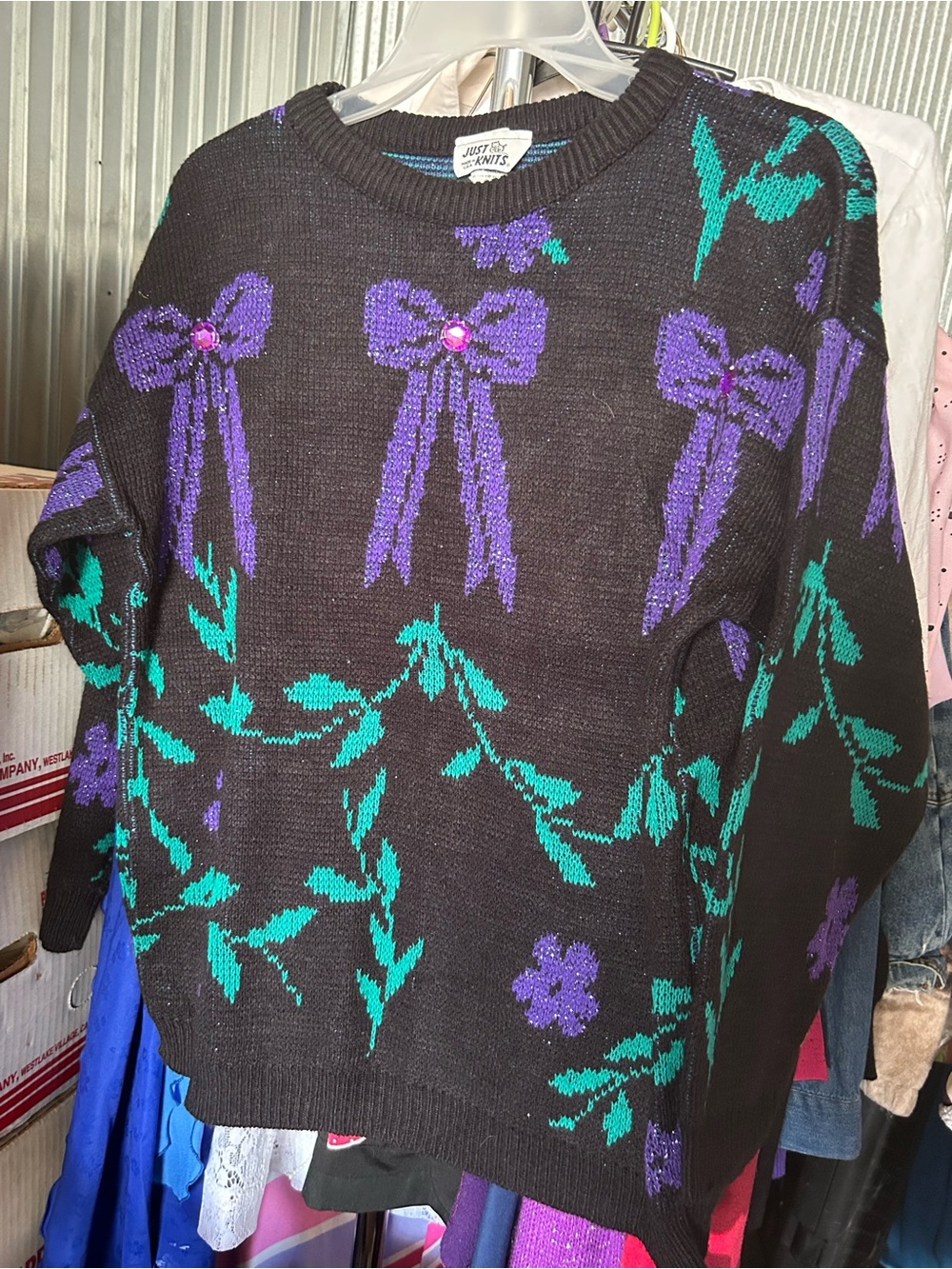 Women’s Vintage Sweater. Beautiful Black With Purple and Green. Never Worn